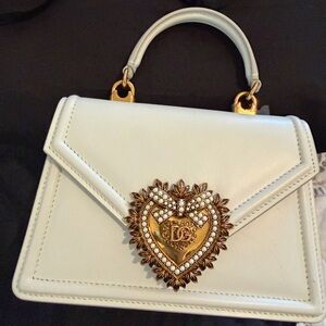 Dolce & Gabbana Cream Satchel with Gold Heart Detail